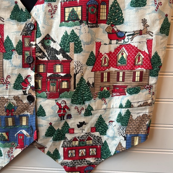 Vintage 111 Main L/XL Christmas Vest Santa Snowmen Snow Trees Candy Canes Homes - Picture 2 of 4